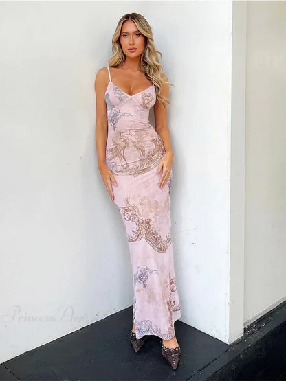 Elegant Long Maxi Vacation Dress Khaki / S vacationdress-250223