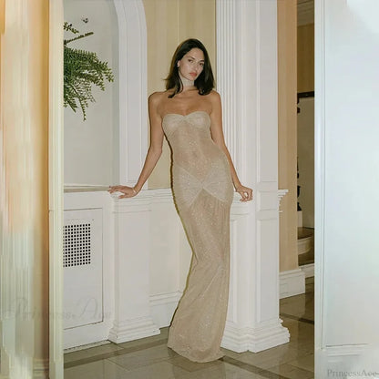 Elegant Off-Shoulder Glitter Fishtail Maxi Dress