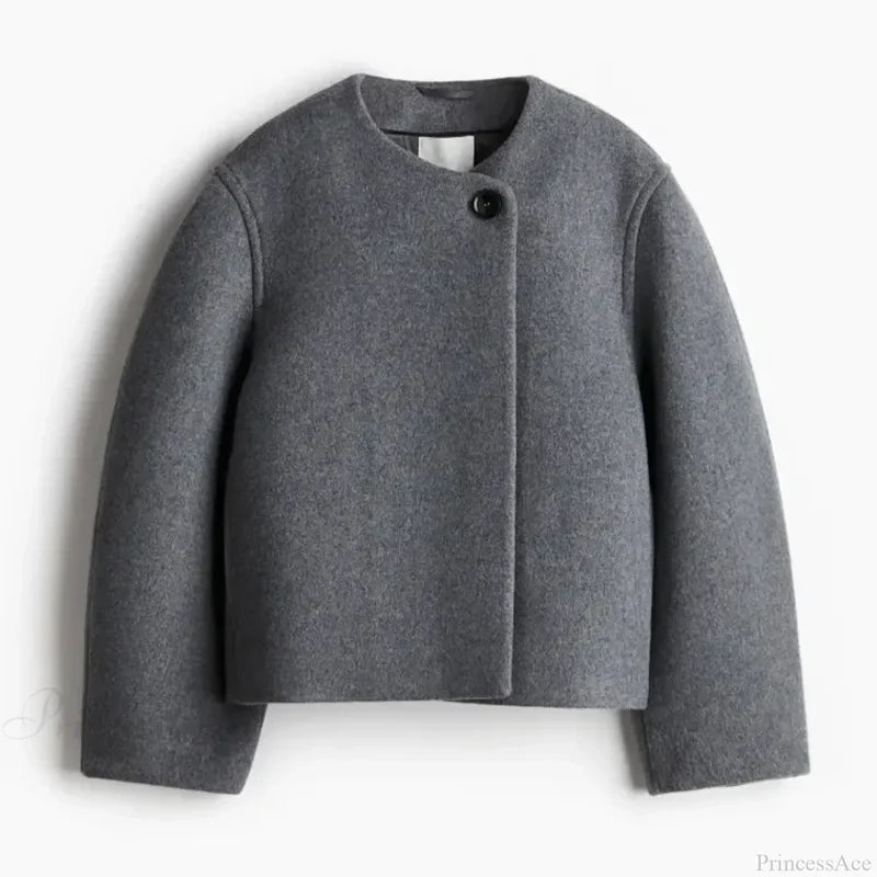Elegant Solid Wool One Button Overcoat gray / S