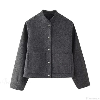 Elegant Solid Wool One Button Overcoat gray 1 / S
