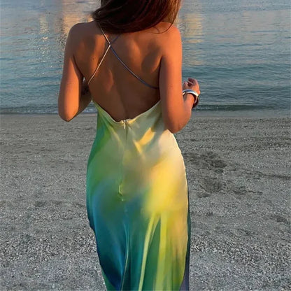 Elegant Tie Dye Satin Vacation Dress vacationdress-250223