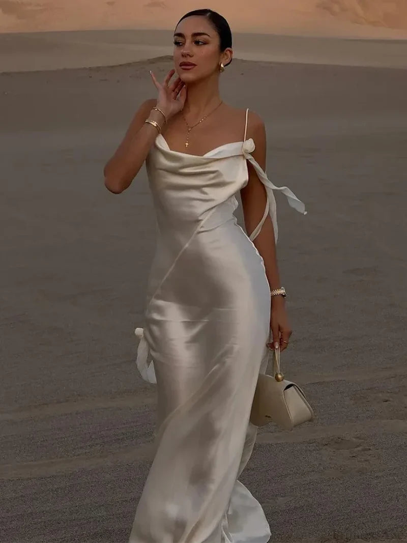 Elegant White Satin Maxi Vacation Dress vacationdress-250223