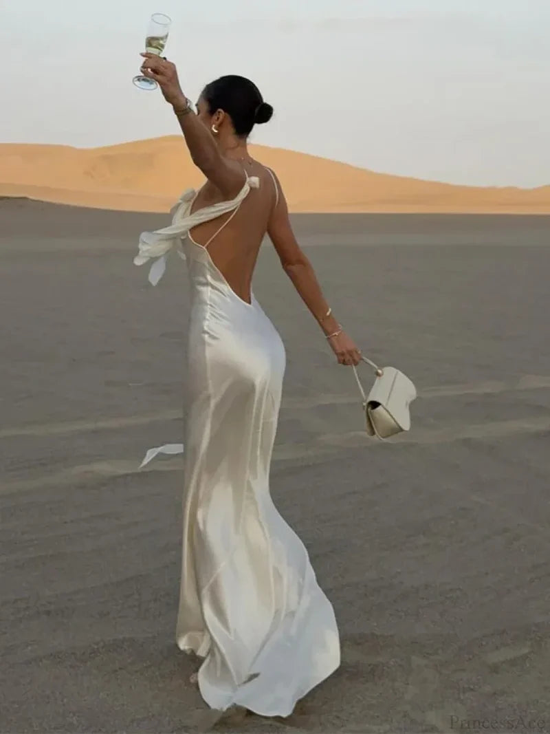 Elegant White Satin Maxi Vacation Dress vacationdress-250223