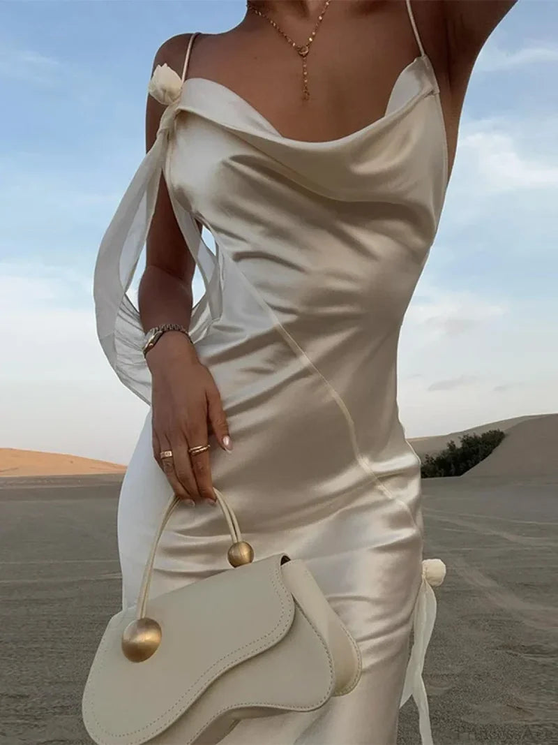 Elegant White Satin Maxi Vacation Dress vacationdress-250223