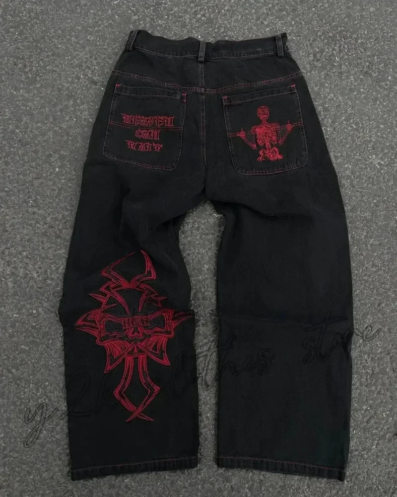 Embroidered Dark Wide-legged Trouser black / M