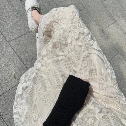 Embroidered Flower Lace High Waist Boho Skirt skirt-250126