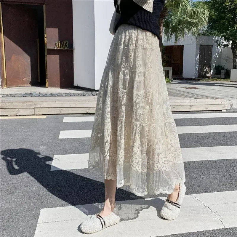 Embroidered Flower Lace High Waist Boho Skirt skirt-250126
