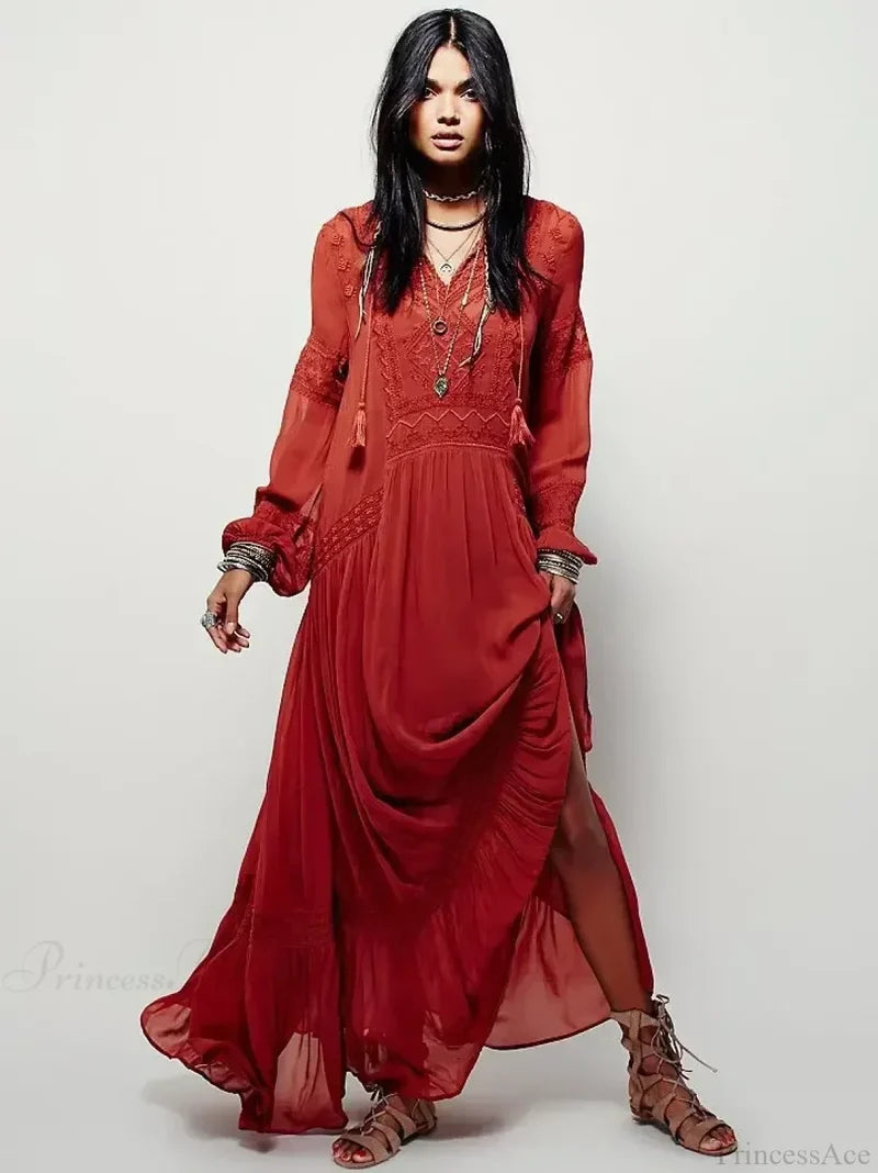 Embroidery Flower V-neck Split Mini Boho Dress bohodress-250126