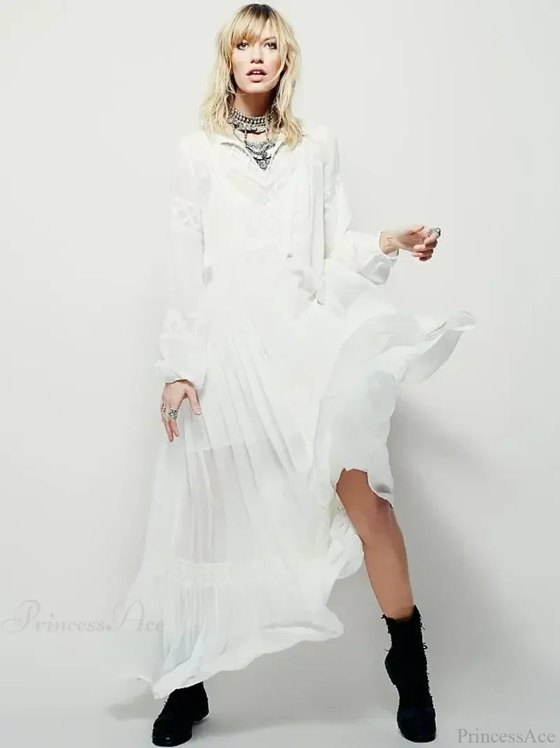 Embroidery Flower V-neck Split Mini Boho Dress bohodress-250126