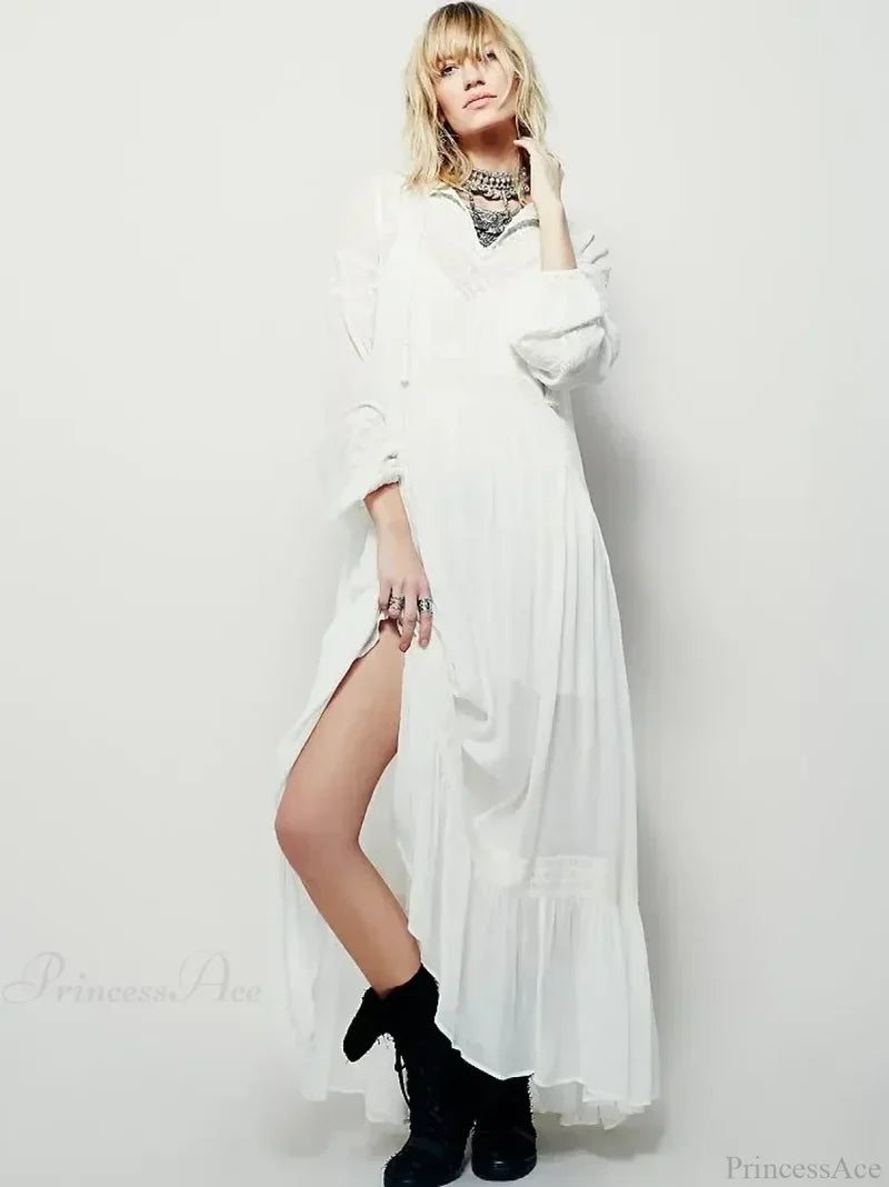 Embroidery Flower V-neck Split Mini Boho Dress bohodress-250126