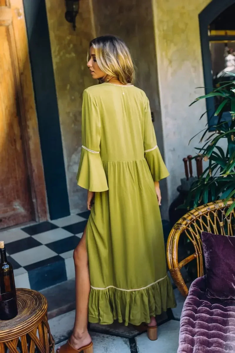 Embroidery Hollow Out Lace Retro White Boho Dress bohodress-250126