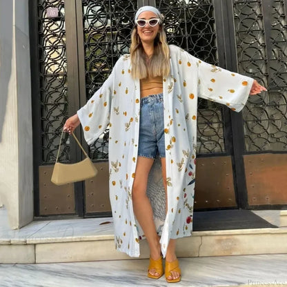 Ethnic Floral Long Sleeve Boho Kaftan Cover up bohocoverup-250126