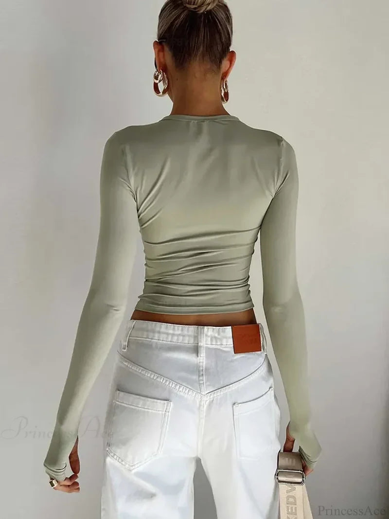 Fashion Crew Neck Slim Fit Long Sleeve Knit Top with Thumb Holes knittop-250126