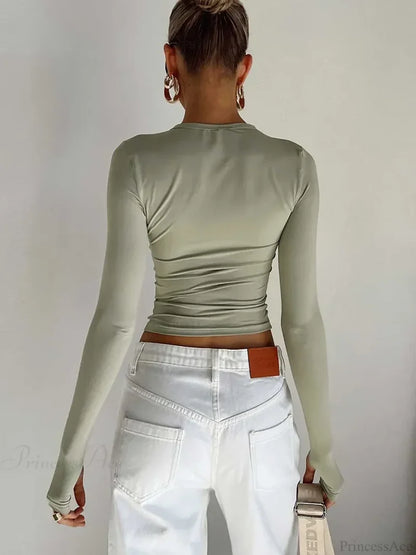 Fashion Crew Neck Slim Fit Long Sleeve Knit Top with Thumb Holes knittop-250126