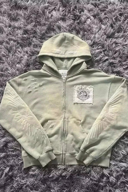 Fashion Trend Fleece Padded Zipper Hoodie Grey / M