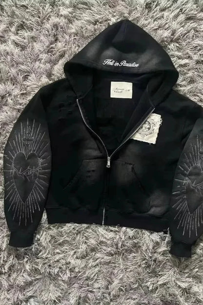 Fashion Trend Fleece Padded Zipper Hoodie Black 4 / M