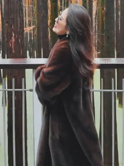 Faux Fur Lapel Plush Imitation Mink Overcoat
