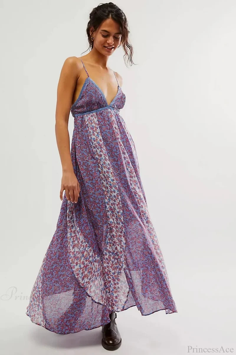 Fine Chiffon Floral Boho Dress Lavender / S bohodress-250126
