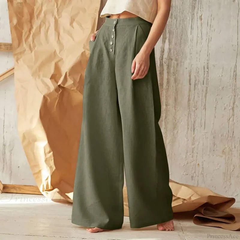 Flared Solid Color High Waist Cotton Linen Pant pant-250223