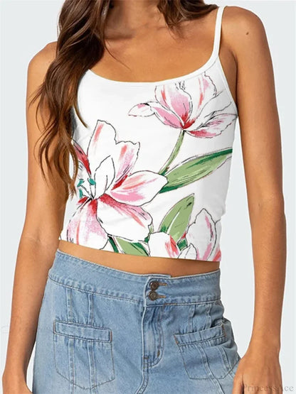 Floral Backless Spaghetti Strap Retro Crop Top WHITE3 / S croptop-250126
