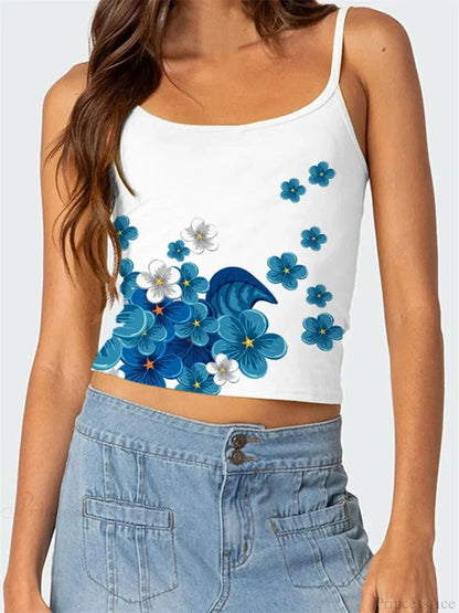 Floral Backless Spaghetti Strap Retro Crop Top WHITE4 / S croptop-250126
