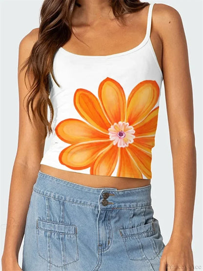 Floral Backless Spaghetti Strap Retro Crop Top WHITE5 / S croptop-250126