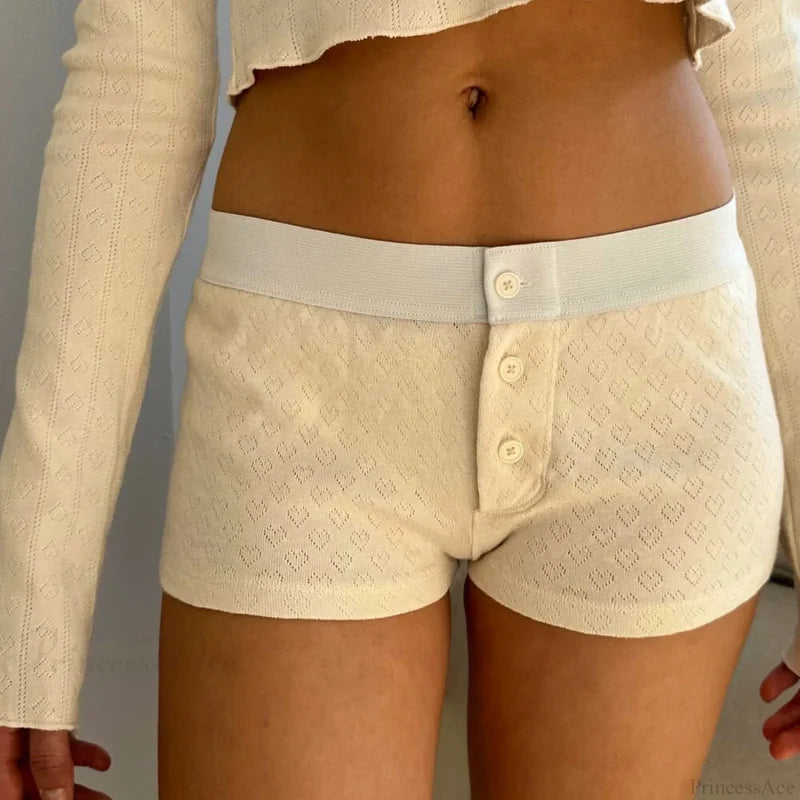Floral Button Low-Rise Short white6 / S short-250223