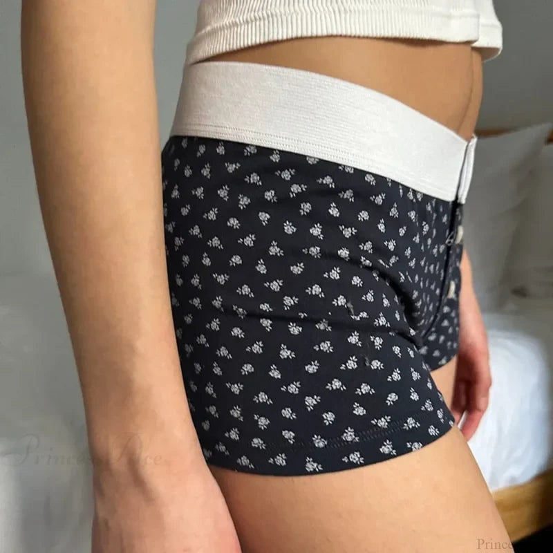 Floral Button Stretch Lounge Short short-250223