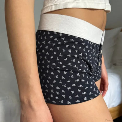 Floral Button Stretch Lounge Short short-250223