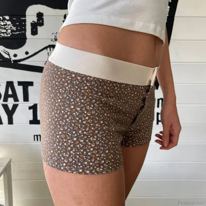 Floral Button Stretch Lounge Short short-250223