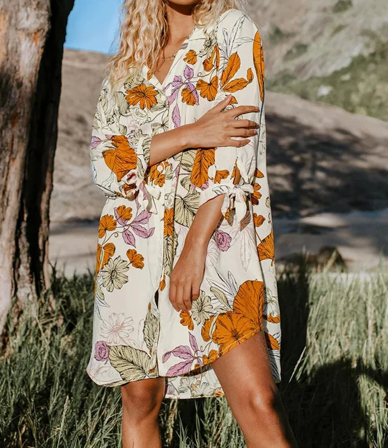 Floral Buttoned Bikini Cover Up Orange / S