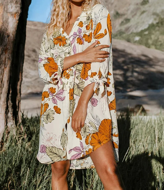 Floral Buttoned Bikini Cover Up Orange / S