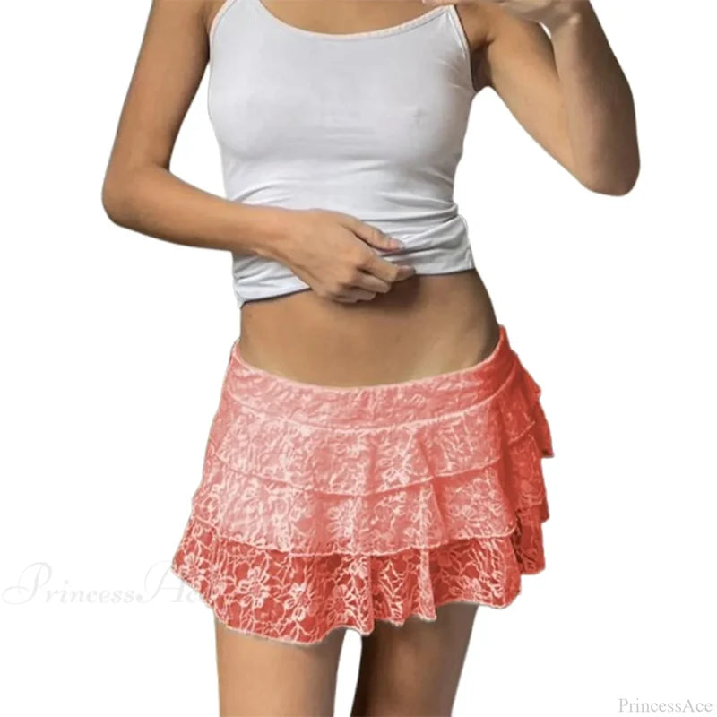 Floral Elastic Layered Skirt red / S skirts-250223