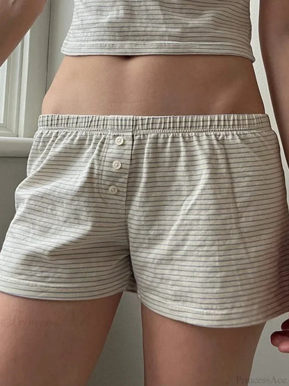 Floral Heart Striped Lounge Short white / S short-250223