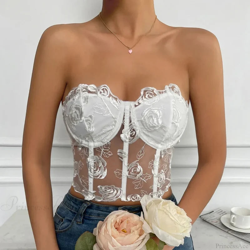 Floral Lace Backless Short Y2K Sexy Crop Top croptop-250126