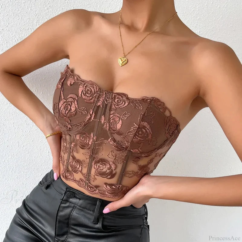 Floral Lace Backless Short Y2K Sexy Crop Top croptop-250126