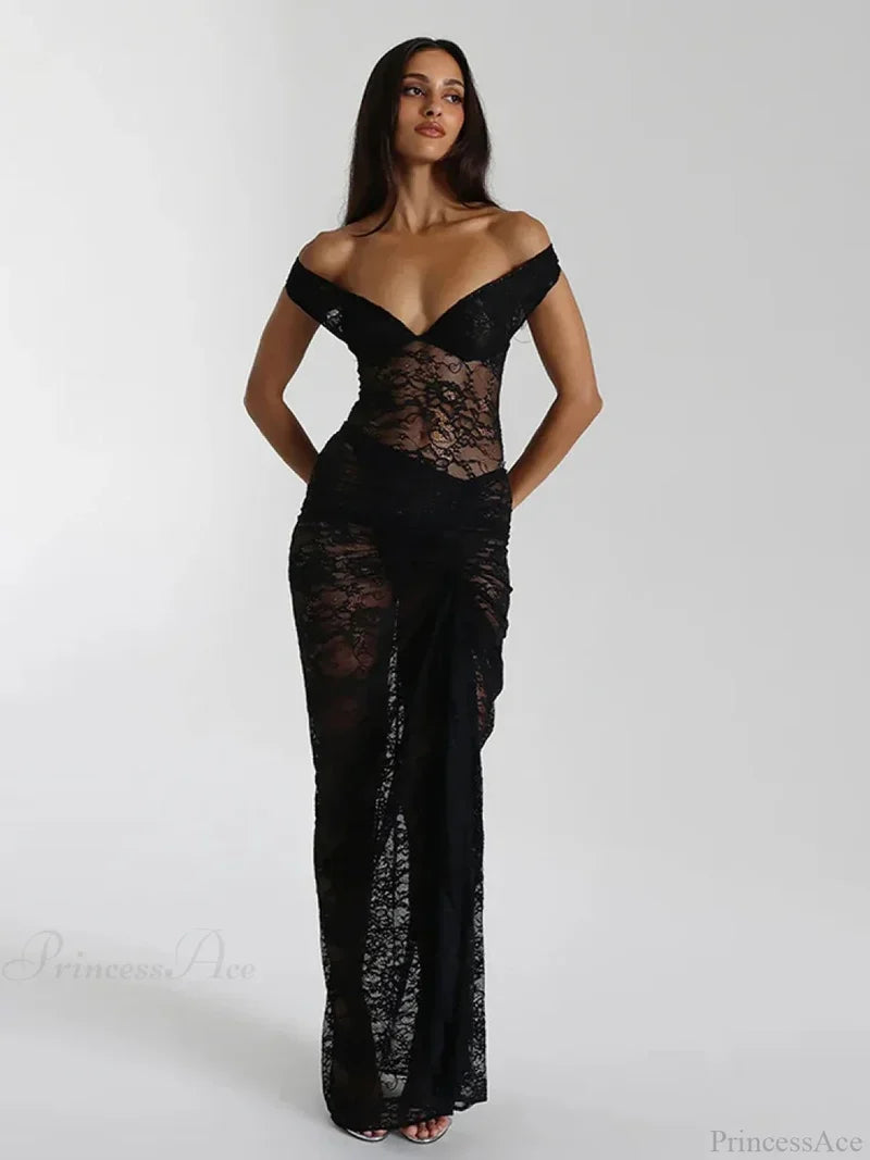 Floral Lace Skirt Suit Vacation Dress Black / S vacationdress-250223