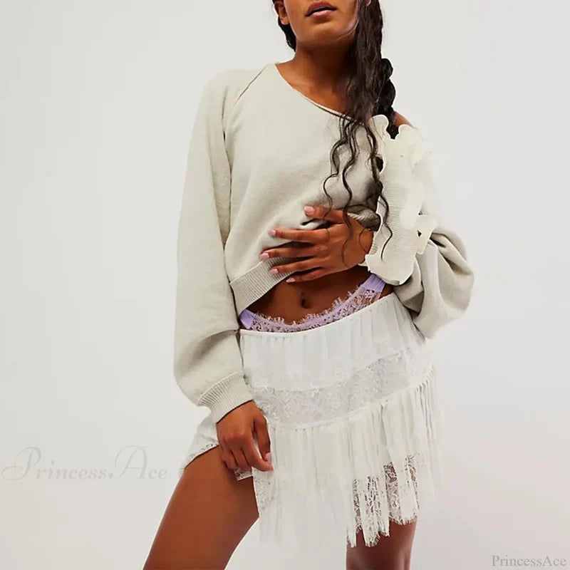 Floral Lace Tiered Slip Skirt WHITE / S skirts-250223