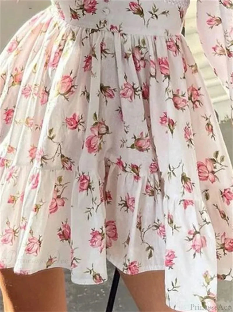 Floral Lantern-Sleeve Mini Dress minidress-250223
