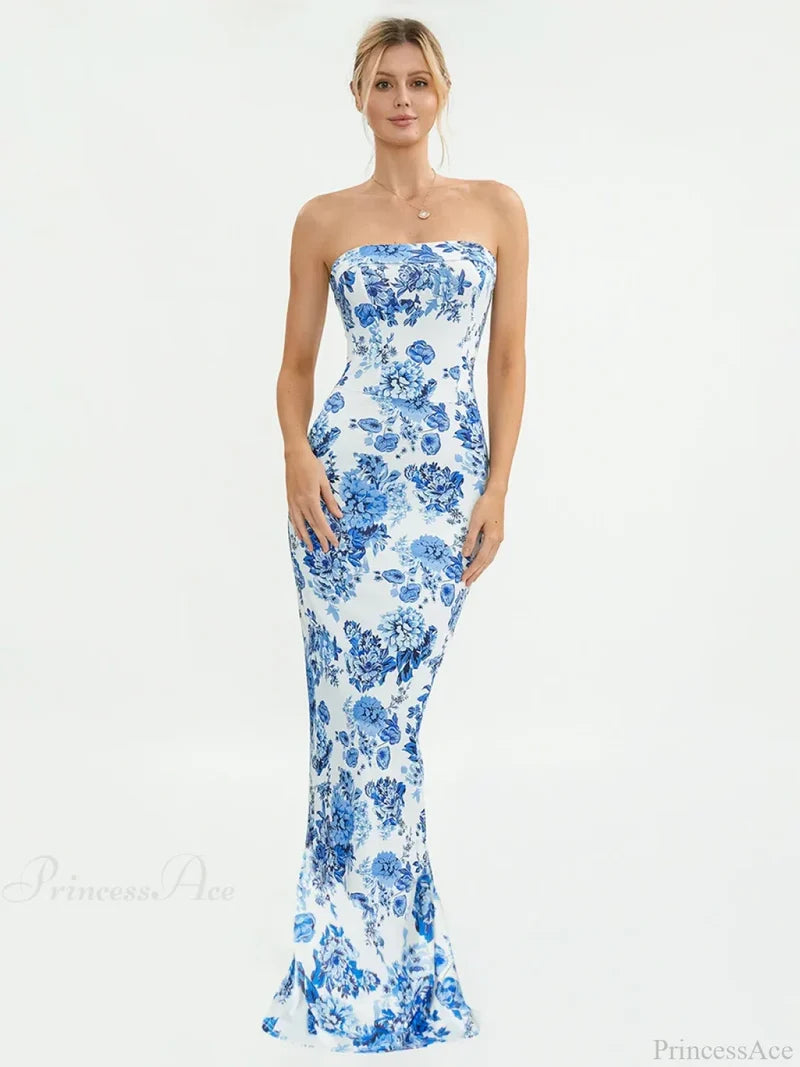 Floral Off-Shoulder Tube Bandeau Slit Bodycon Beach Holiday Floral Dress floraldress-250126