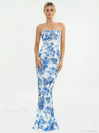 Floral Off-Shoulder Tube Bandeau Slit Bodycon Beach Holiday Floral Dress floraldress-250126