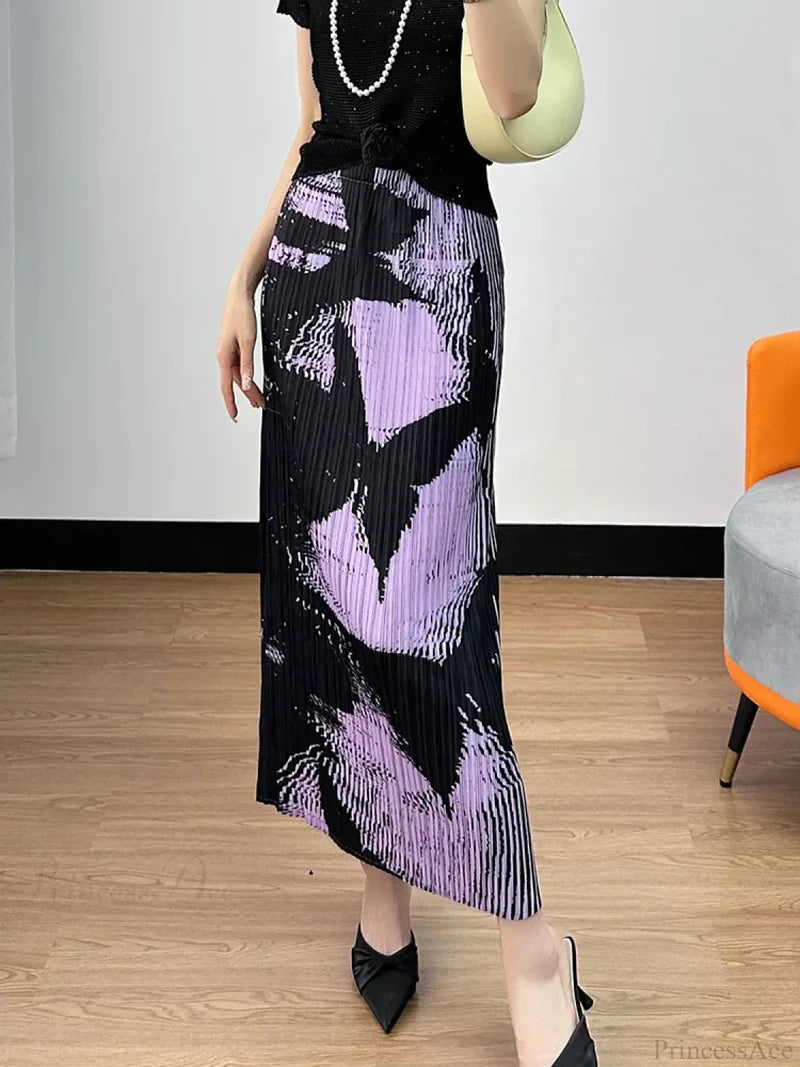 Floral Pleated Slimming High Waist Beach Comfort Skirt skirt-250126