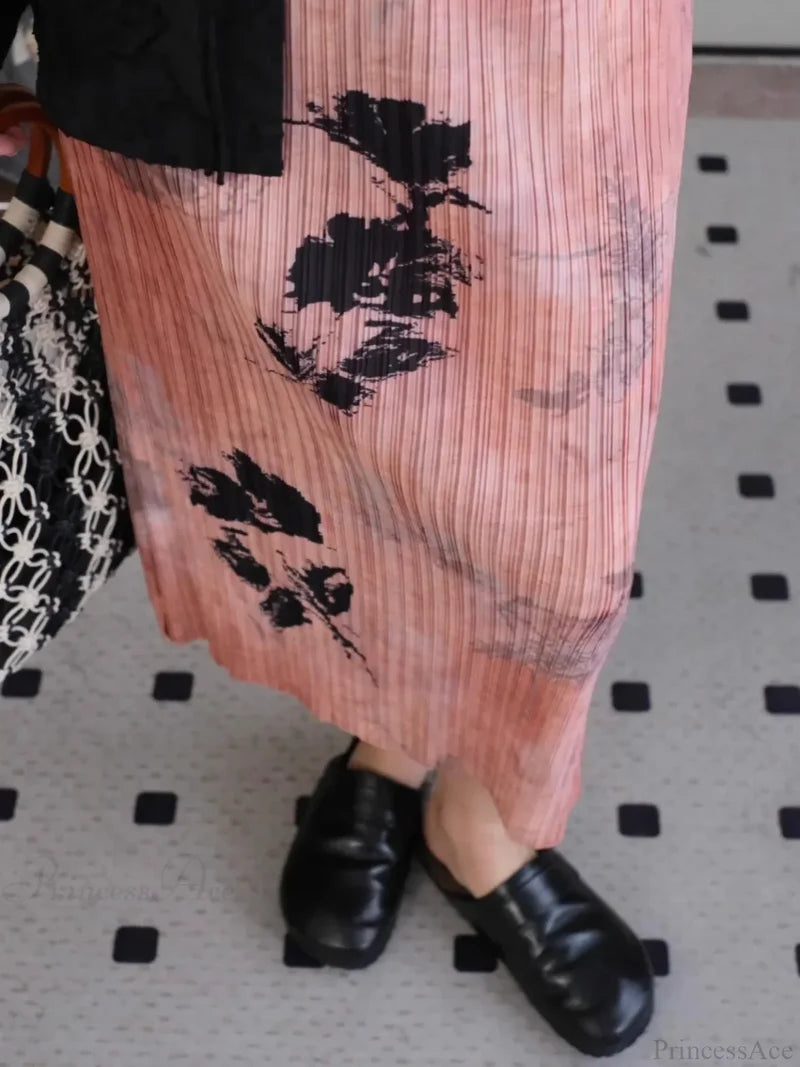 Floral Pleated Slimming High Waist Beach Comfort Skirt yanyufense / One Size skirt-250126