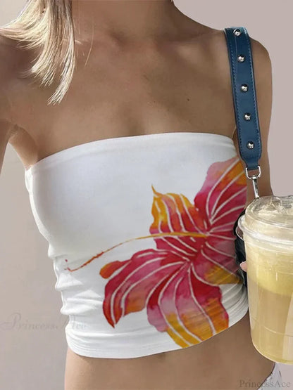 Floral Print Backless Strapless Cropped Bandeau Top croptop-250126