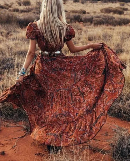 Floral Print Chiffon Boho Dress bohodress-250126