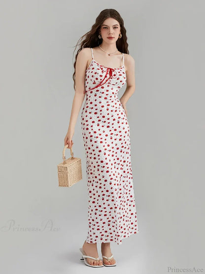 Floral Print Spaghetti Strap Ribbon Tie-Up Slip Vacation Floral Dress floraldress-250126