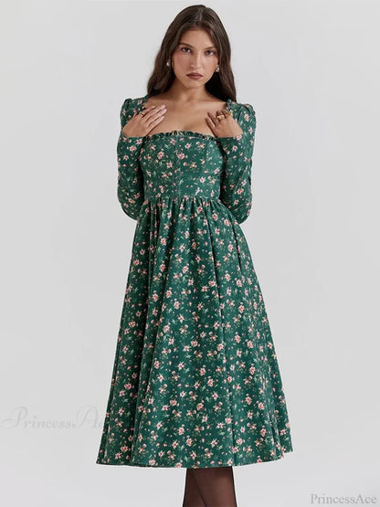 Floral Printed Backless Square Neck Midi Floral Dress floraldress-250126