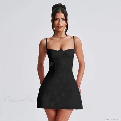 Floral Slim Bodycon A-line Vacation Dress Black / S vacationdress-250223
