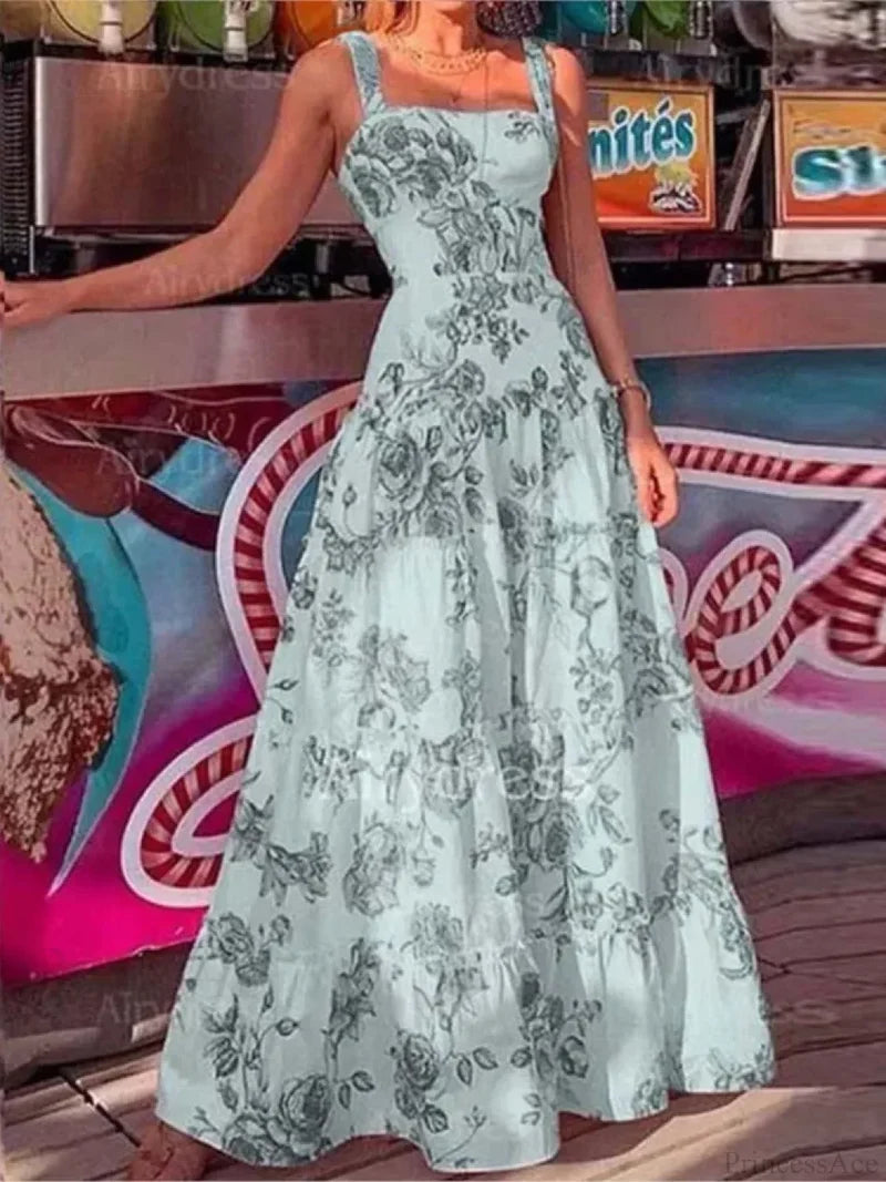 Floral Spaghetti Strap High Waist Maxi Dress floraldress-250126