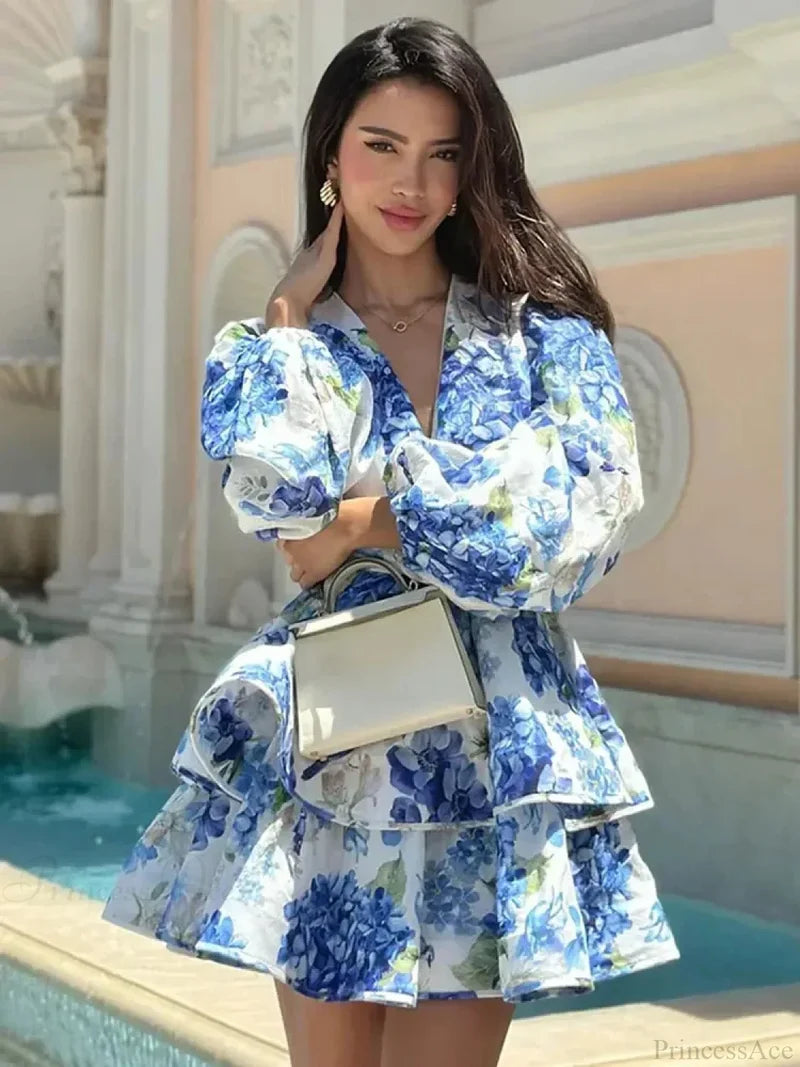 Floral V-Neck Ruffle Mini Floral Dress floraldress-250126